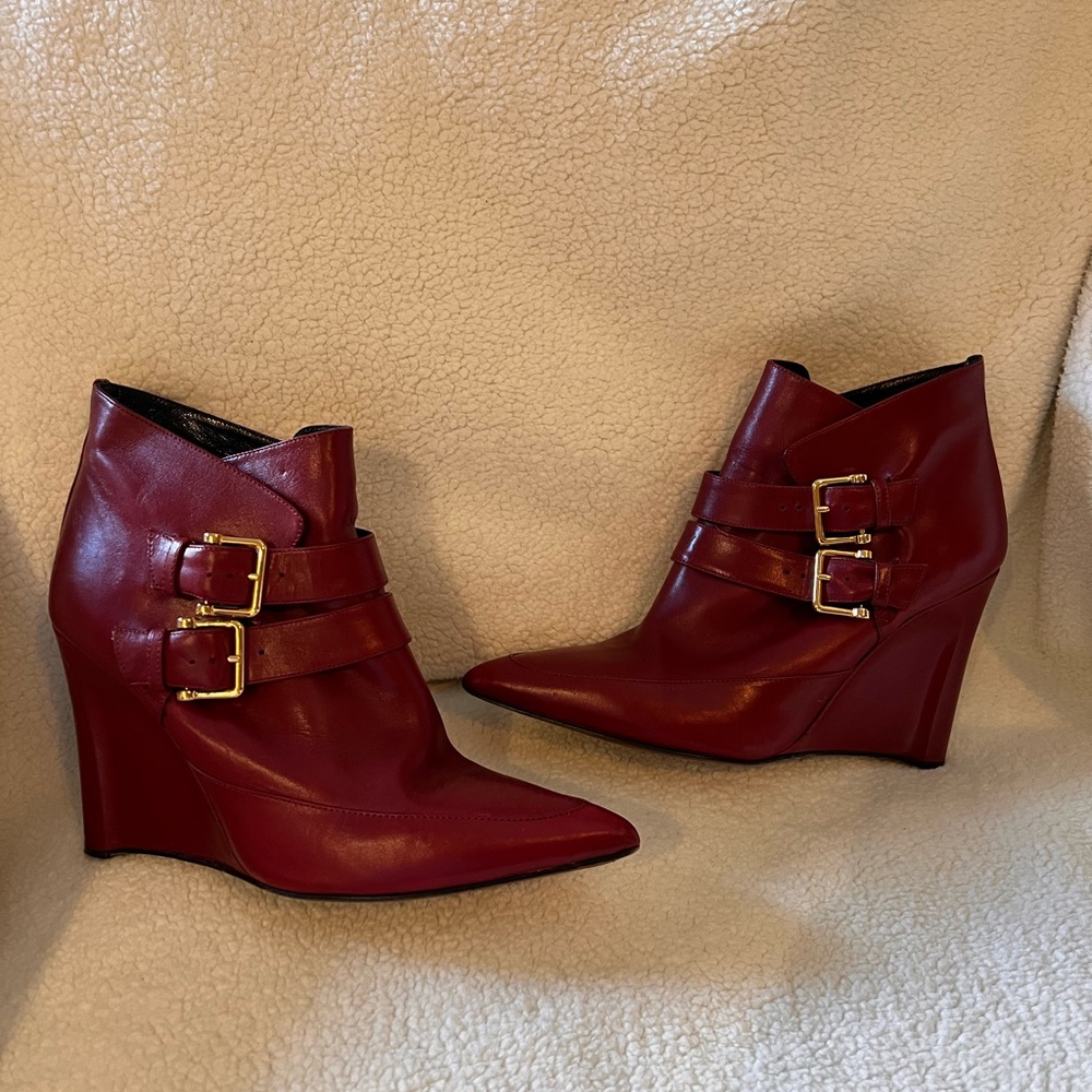 Derek Lam Red Double Buckle Ankle Boots
